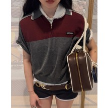 미우미우 콘트라스트 컬러 폴로 칼라 반팔 (해외배송)
