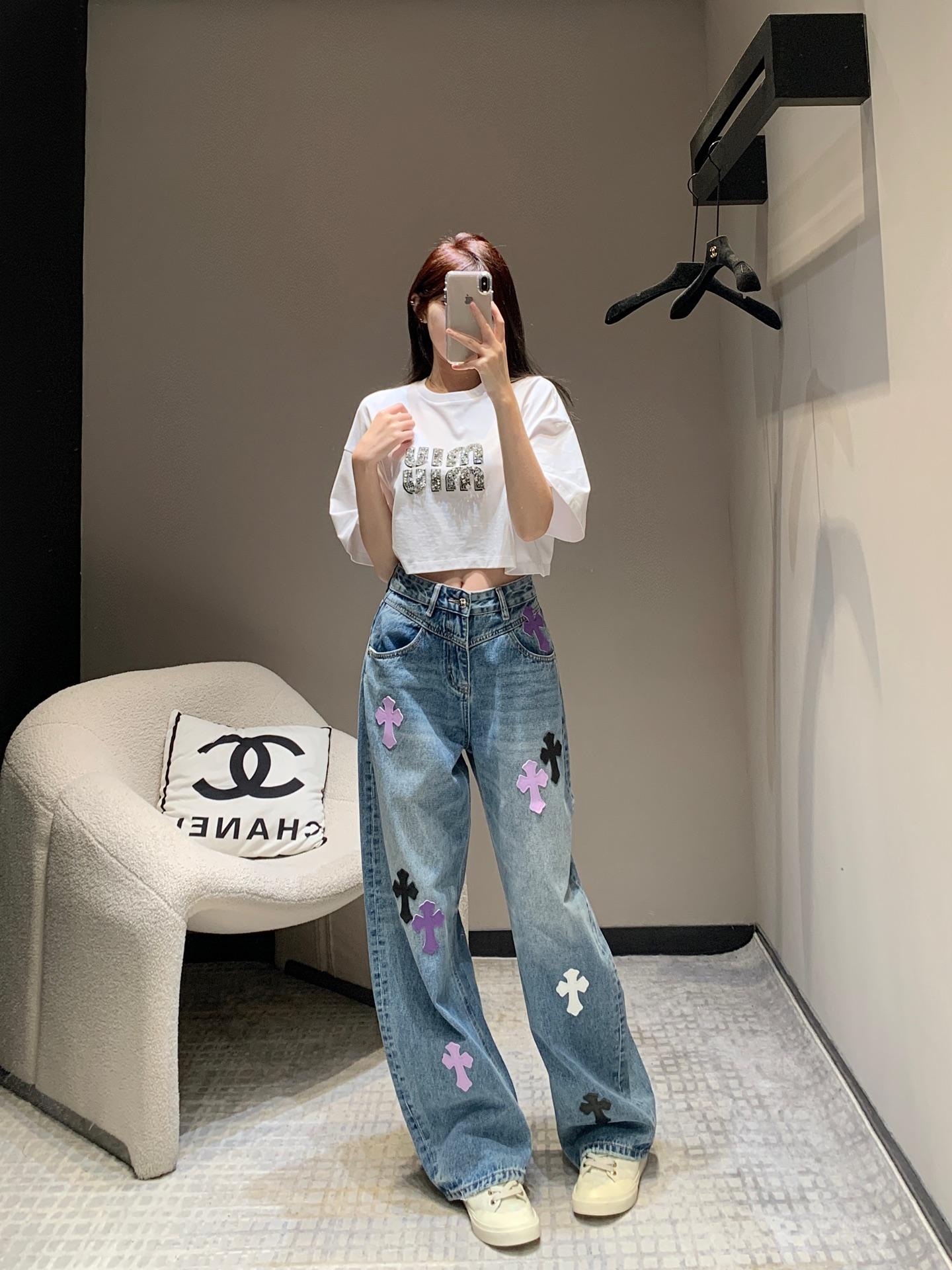 크롬하츠 초봄 신상 컬러 크로스 패치 워싱 진 (해외배송)