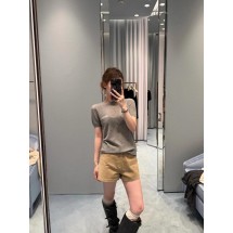 미우미우 25Ss 신상 여름 마이크로 로고 홀로 니트 반팔 탑 (해외배송)