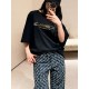 루이비통 골드 프레임 자수 라운드넥 반팔 티셔츠 티 (해외배송)