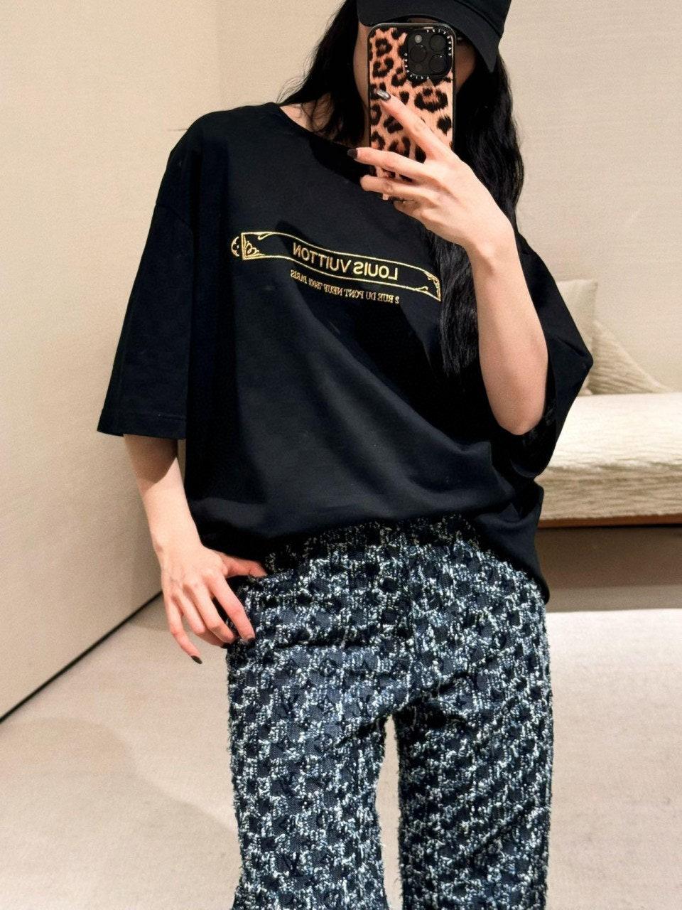 루이비통 골드 프레임 자수 라운드넥 반팔 티셔츠 티 (해외배송)