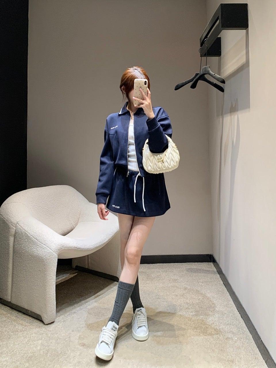 미우미우 라펠 지퍼 숏재킷+스커트 세트 (해외배송)