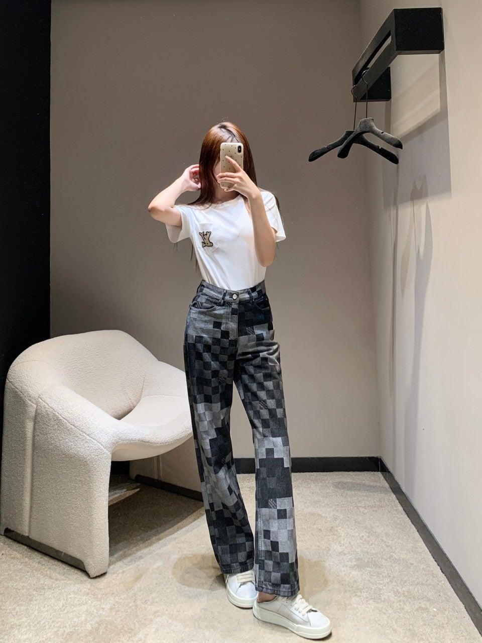 루이비통 모자이크 블랙 앤 그레이 플레드 데님 팬츠 (해외배송)