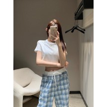미우미우 라인스톤 비즈 레터 숏 라운드넥 티셔츠 (해외배송)