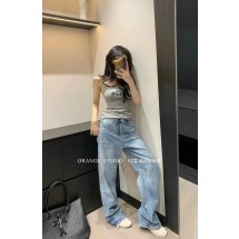 크롬하츠 여성 십자가 로고 프린팅 와이드 진  (국내배송)