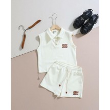 미우미우 로고 텍스쳐 민소매 + 숏팬츠 SET  (국내배송)