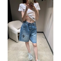 크롬하츠 프린트 크로스 가죽 패치 장식 데님 반바지 (해외배송)