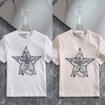 디올 여성 스타로고 린넨 라운드 반팔 (국내배송)