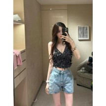샤넬 코코 라이트 블루 자수 데님 반바지 (해외배송)