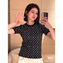 루이비통 LV 자카드 슬림핏 니트 탑 라운드넥 반팔 (해외배송)