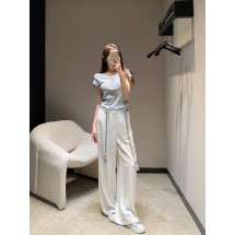 미우미우 자수 코튼 반팔 셔츠 + 텐셀 데님 와이드 레그 수트 (해외배송)