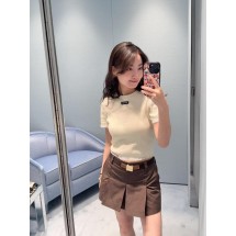 미우미우 마이크로 라벨 우드 이어 레이스 반팔 (해외배송)