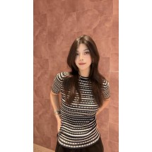 루이비통 부채꼴 스트라이프 모노그램 자카드 반팔 스웨터 (해외배송)