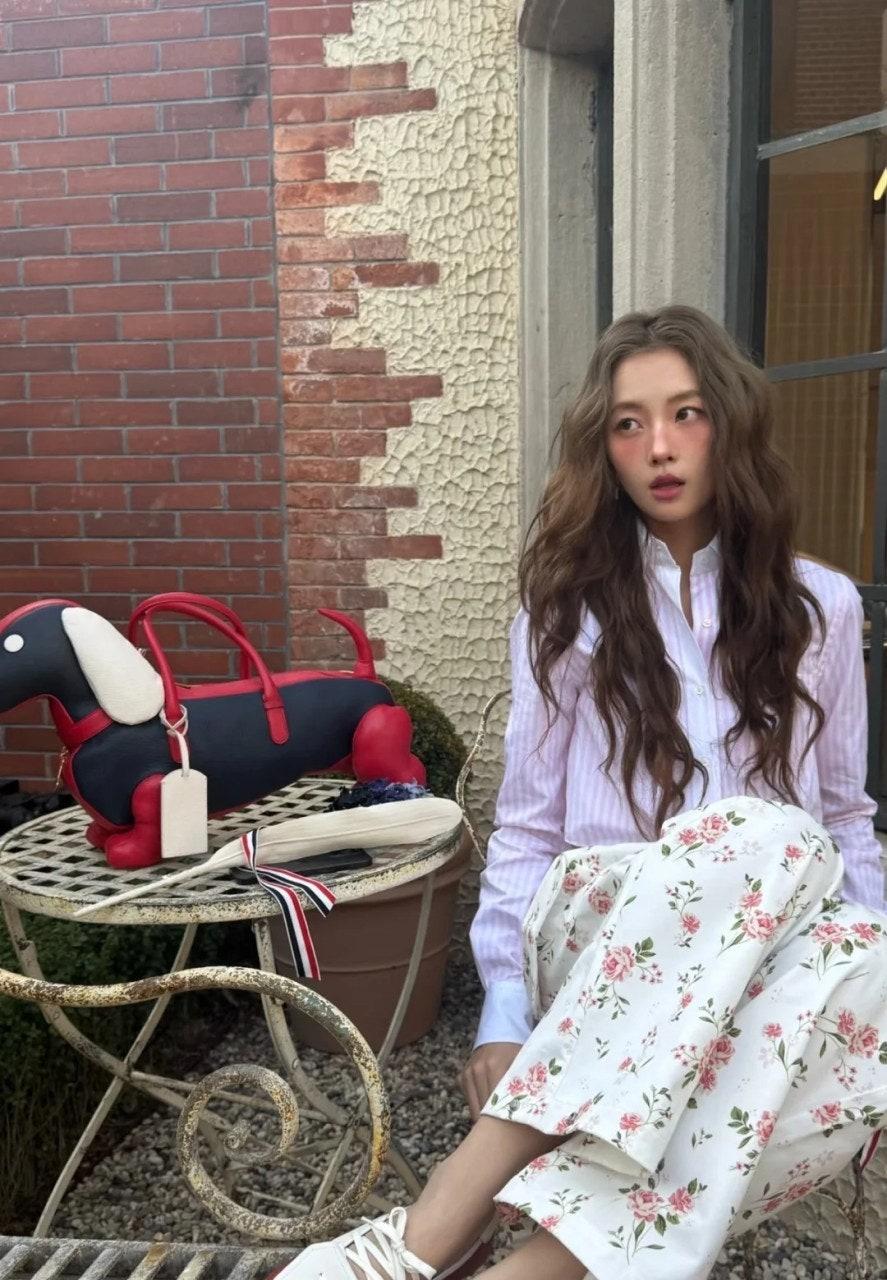 톰브라운 핑크 원사 염색 화이트 칼라 스트라이프 셔츠 (해외배송)