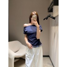 미우미우 자수 패치워크 체크 오프숄더 반팔 (해외배송)