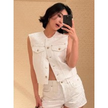루이비통 모노그라 화이트 컷 플라워 슬리브리스 데님 베스트 재킷 (해외배송)