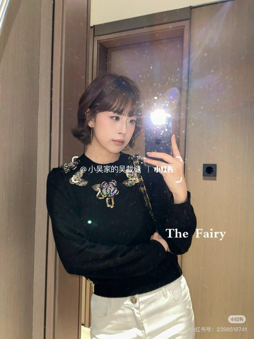 샤넬 25FW 맞춤 염색 순수 울 핸드 자수 스팽글 라운드넥 스웨터 (정품급 해외배송)