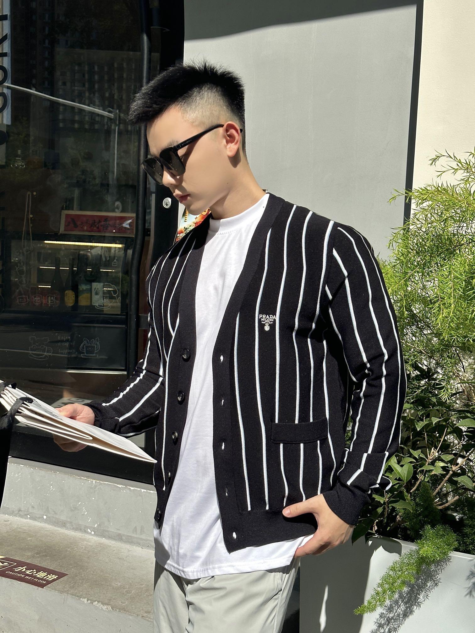 프라다 스트라이프 자수 가디건 (해외배송)
