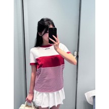 미우미우 스트라이프 패치워크 라운드 반팔 (해외배송)