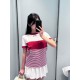 미우미우 스트라이프 패치워크 라운드 반팔 (해외배송)