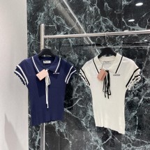 미우미우 라펠 니트 반소매 반팔 2컬러 (해외배송)