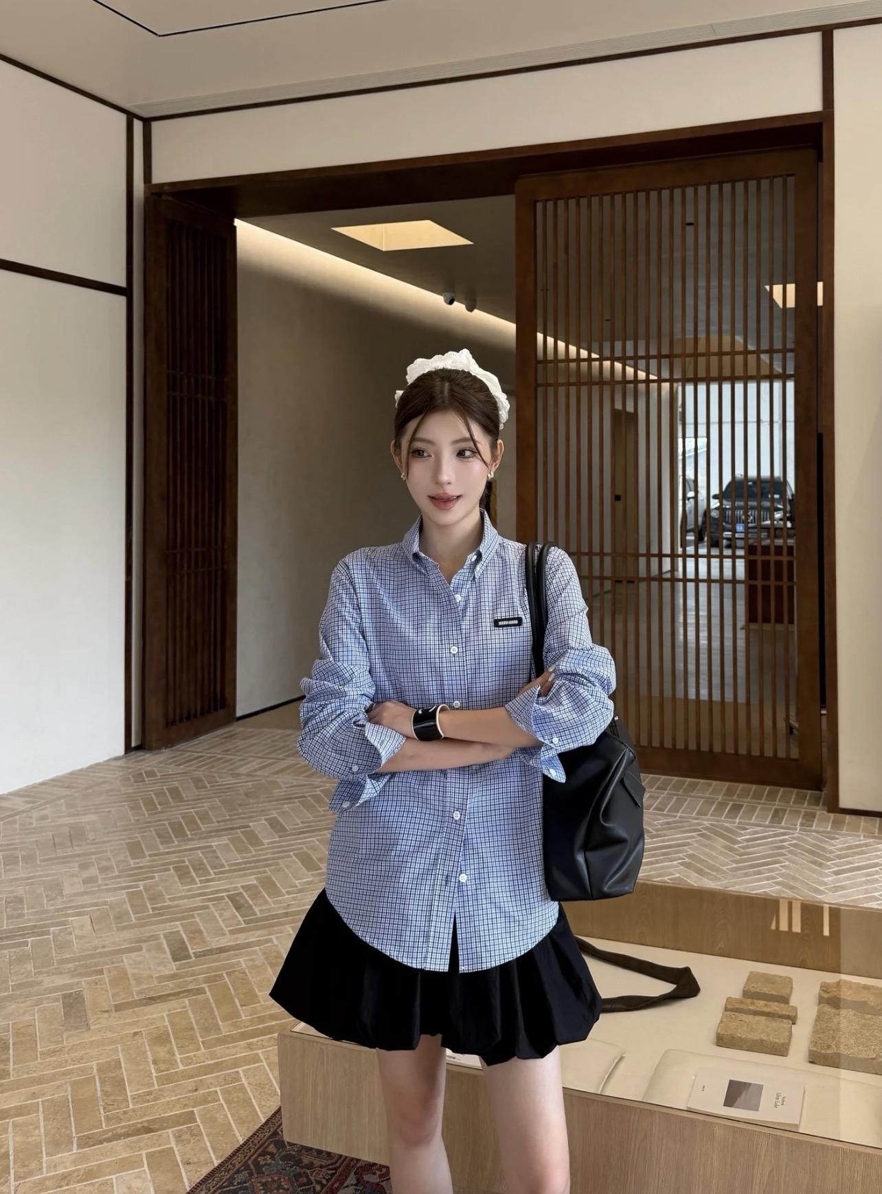 미우미우 플레드 긴팔 셔츠 (해외배송)