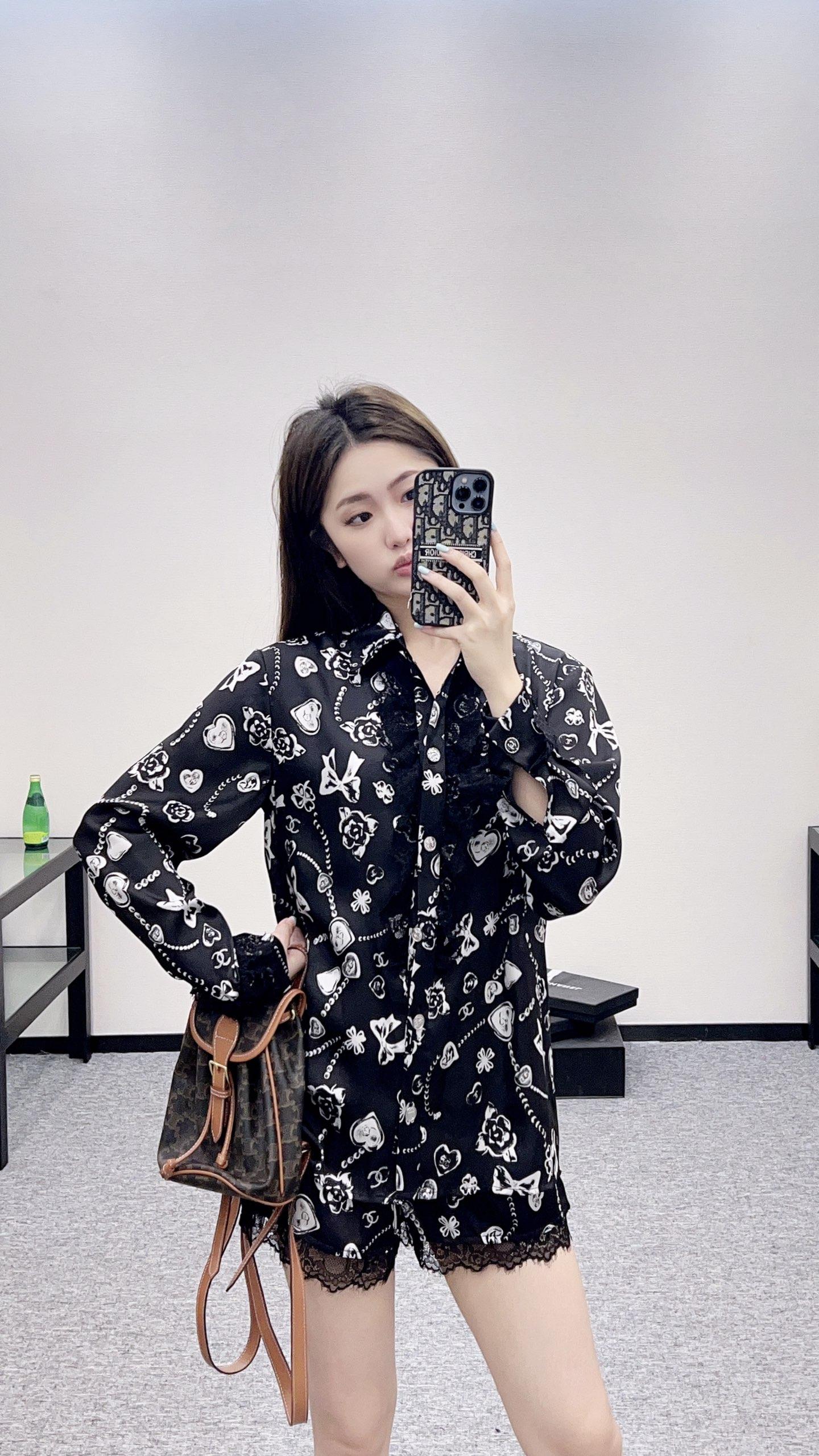 샤넬 프린트 레이스 셔츠 (해외배송)