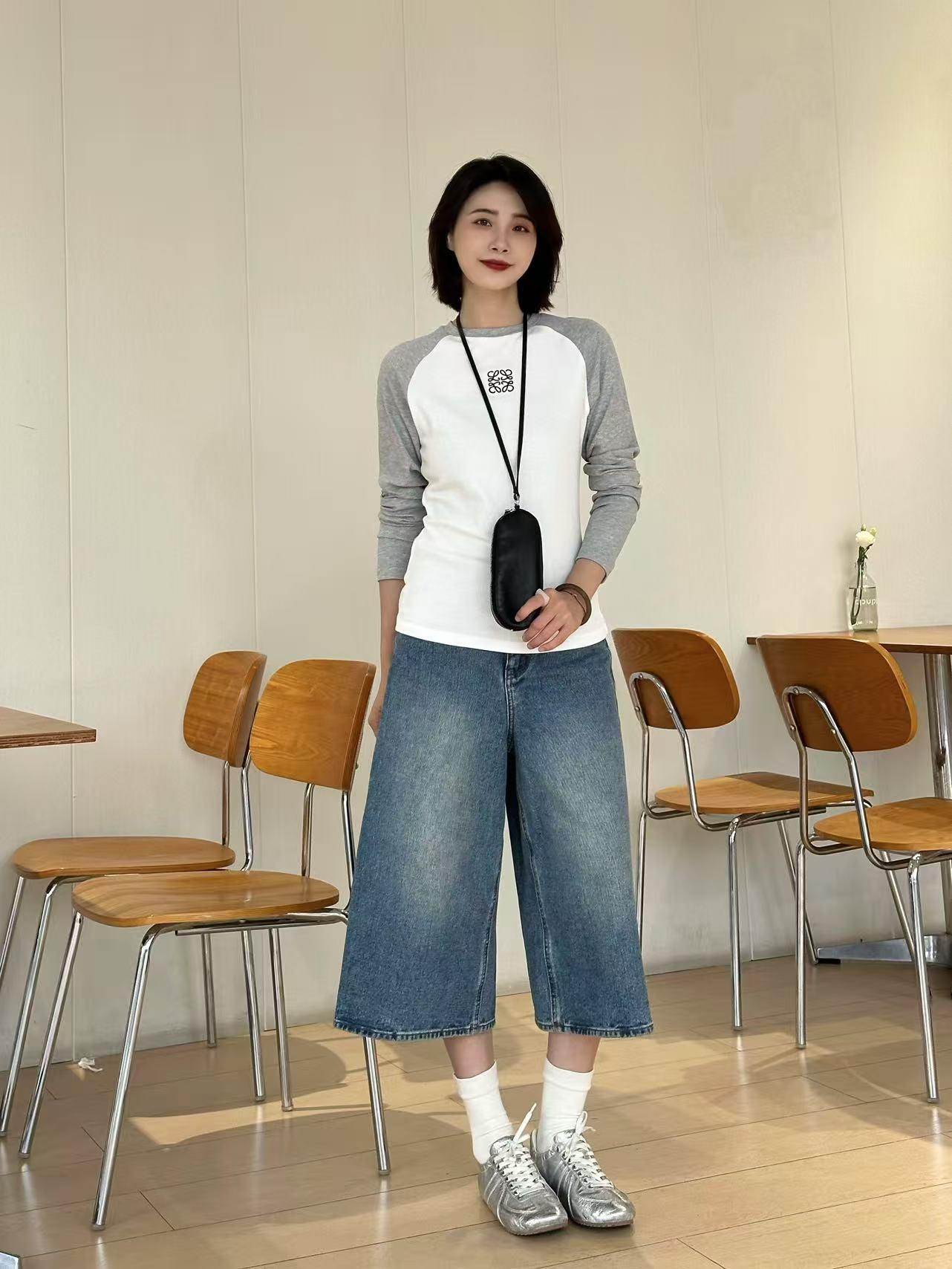 로에베 대비 색상 긴팔 티셔츠 (해외배송)