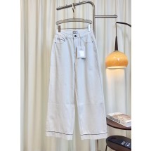 샤넬 스타일 자수 레이스 밑단 워시드 청바지 스트레이트 와이드 레그 팬츠 (해외배송)
